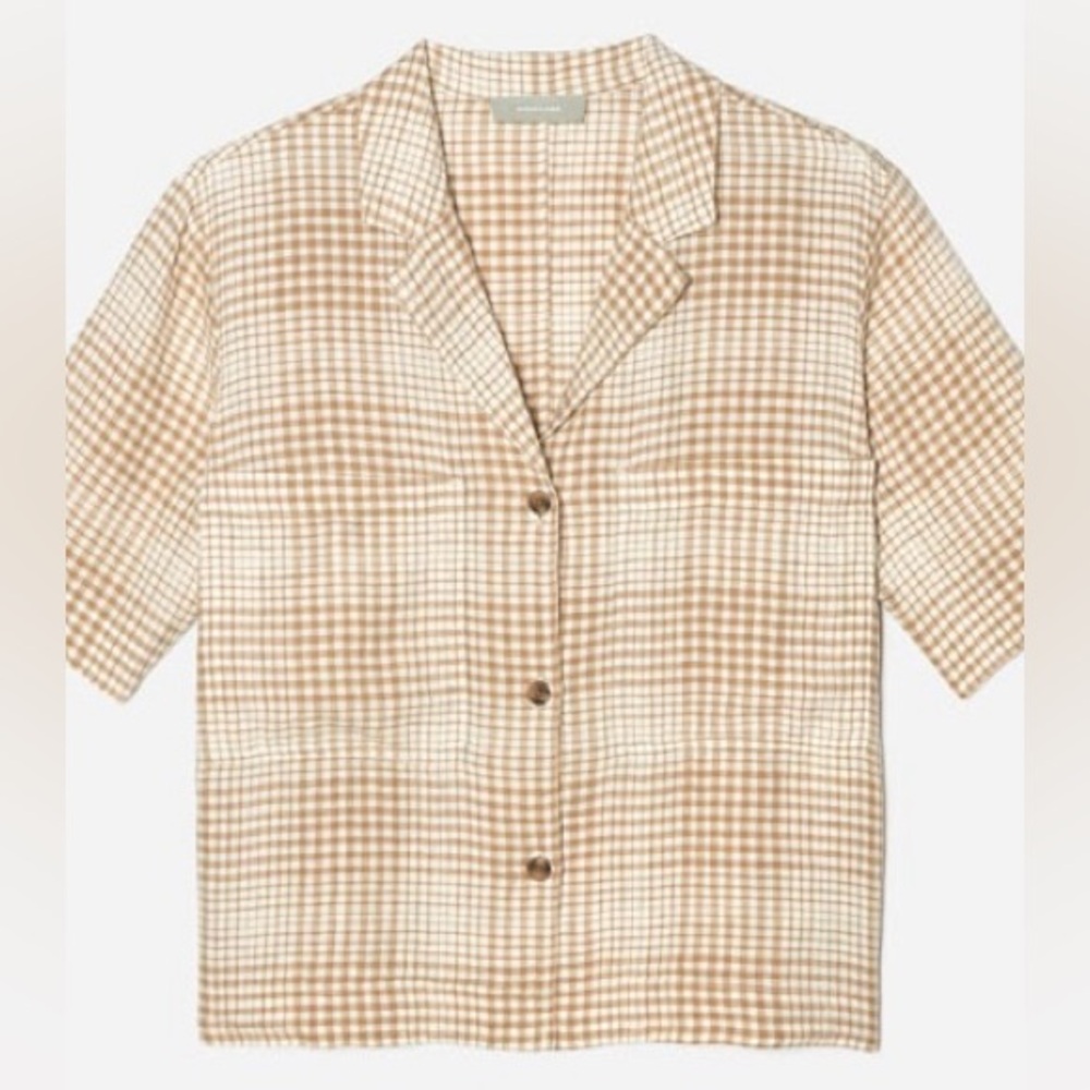 Everlane Short Sleeve Linen Workwear Shirt - Iced Coffee Grid Extra Small